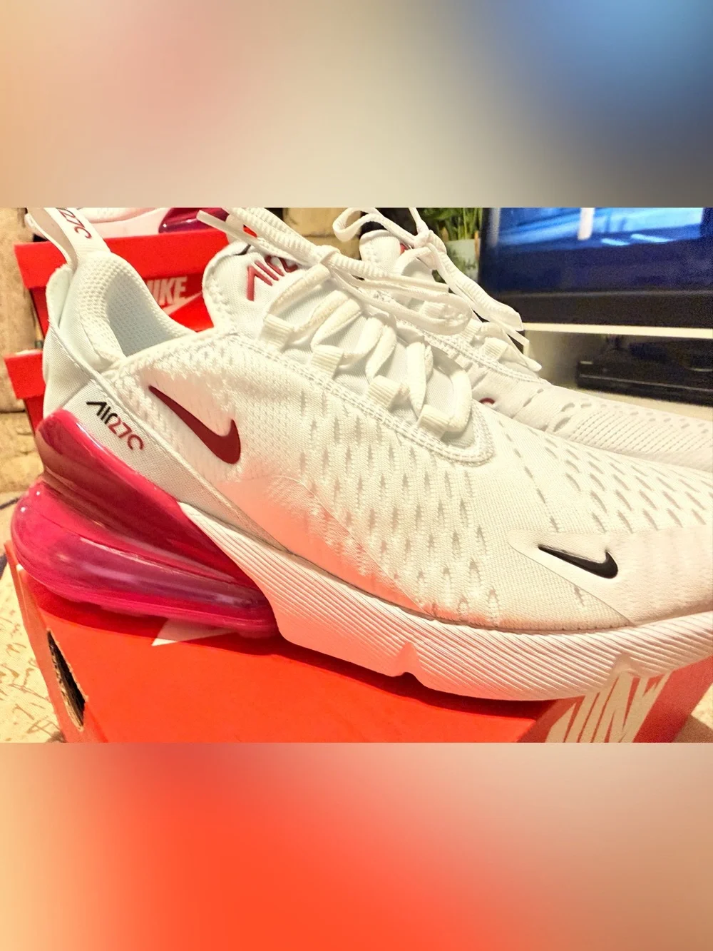 Nike Air Max 270GS Women's White Sneakers with Pink Air Unit